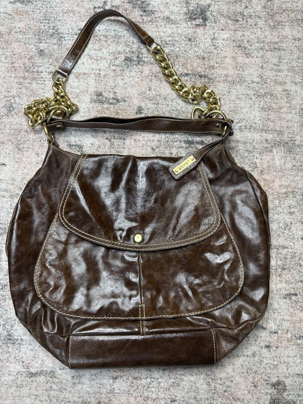 Abro Brown Bag Italian Italy Leather Hobo Metal Chain Crossbody Or Shoulder